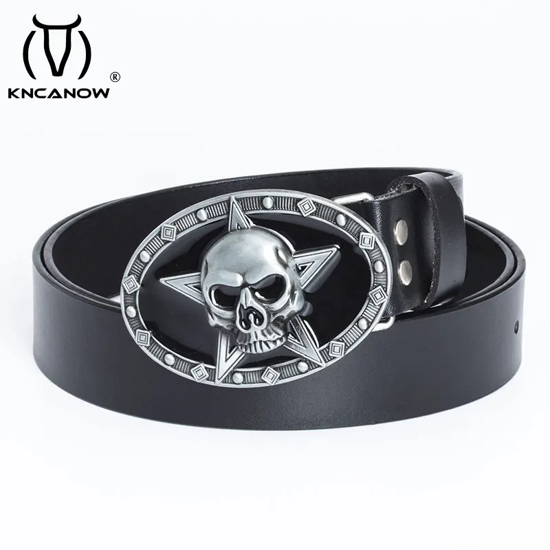 

Classical Genuine Leather Men Belt Star Skull Buckle Girdle Luxury Brand Fashion Cowskin Casual Cowboy Masculinos Jeans Strap