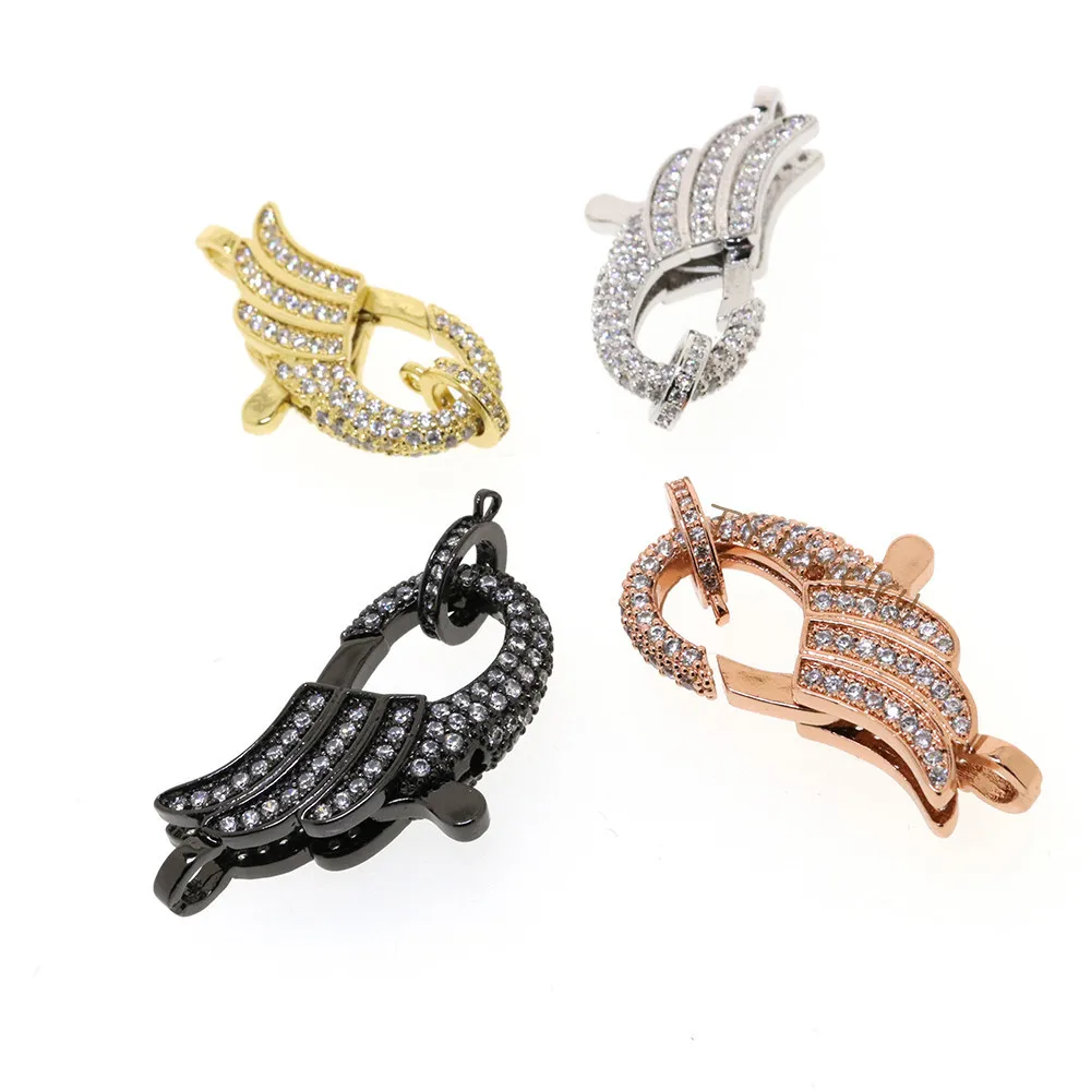 3pcs 18.8x41.7mm CZ Micro Pave Wing shape Hook Lobster Clasp Cubic Zirconia Clasp