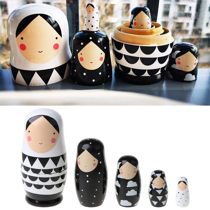 5pcs Set Russian Nesting Dolls Wooden Matryoshka Doll Handmade Painted Stacking Dolls Toys for Children