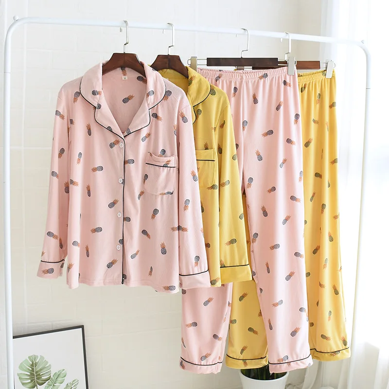 Autumn Corduroy Couples Pajamas Long Sleeve Pants Sleepwear Turn-down Collar Loungewear Women and Men 2 Piece Set Home Clothes