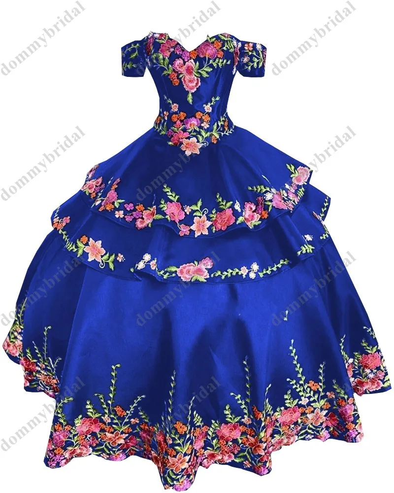 Sexy Zwarte Mexicaanse Quinceanera Jurken 2023 Bloemen Bloemen Baljurk Off Shoulder Afneembare Rok Prom Zoete 15 Xv Jurk Satijn