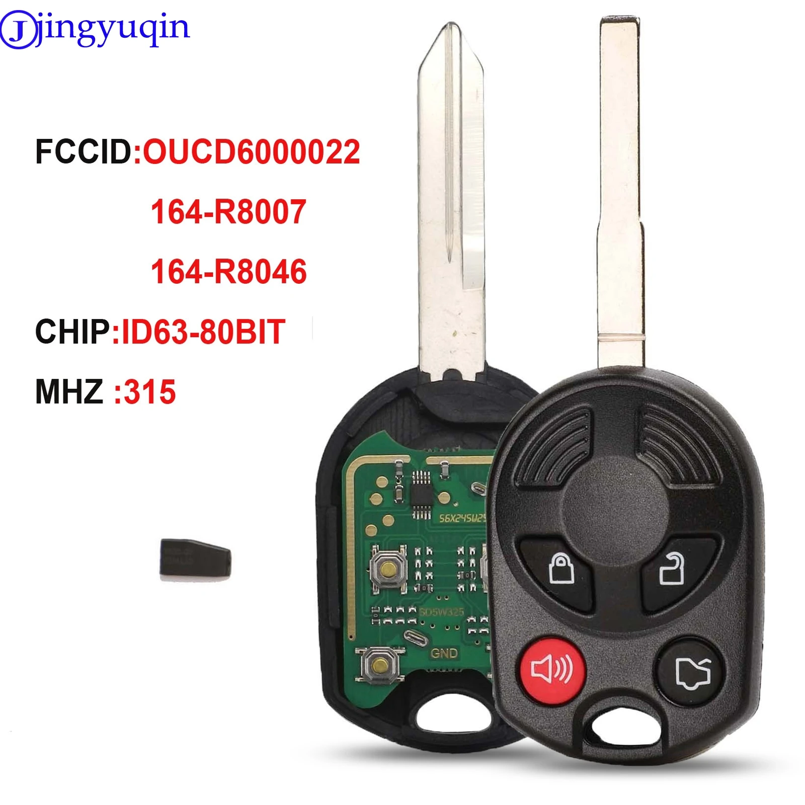 Jingyuqin-Étui à clé de voiture pour Ford, vissé CD6000022, 315MHz, Escape Focus, C-Max, allergique, lame HU101, 164-R8007, 80 bits, ID63