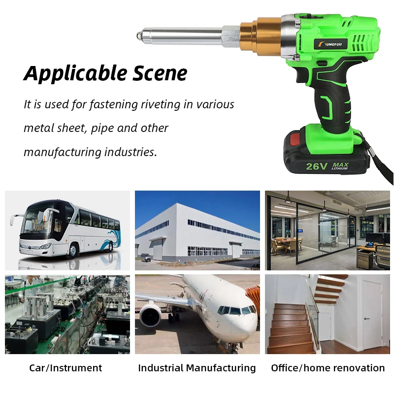 Riveter Gun 26v 3000mAh Cordless Electric Rivet Gun Electric Blind Support 2.4mm-5.0mm Rivet With LED Light 2 batteries