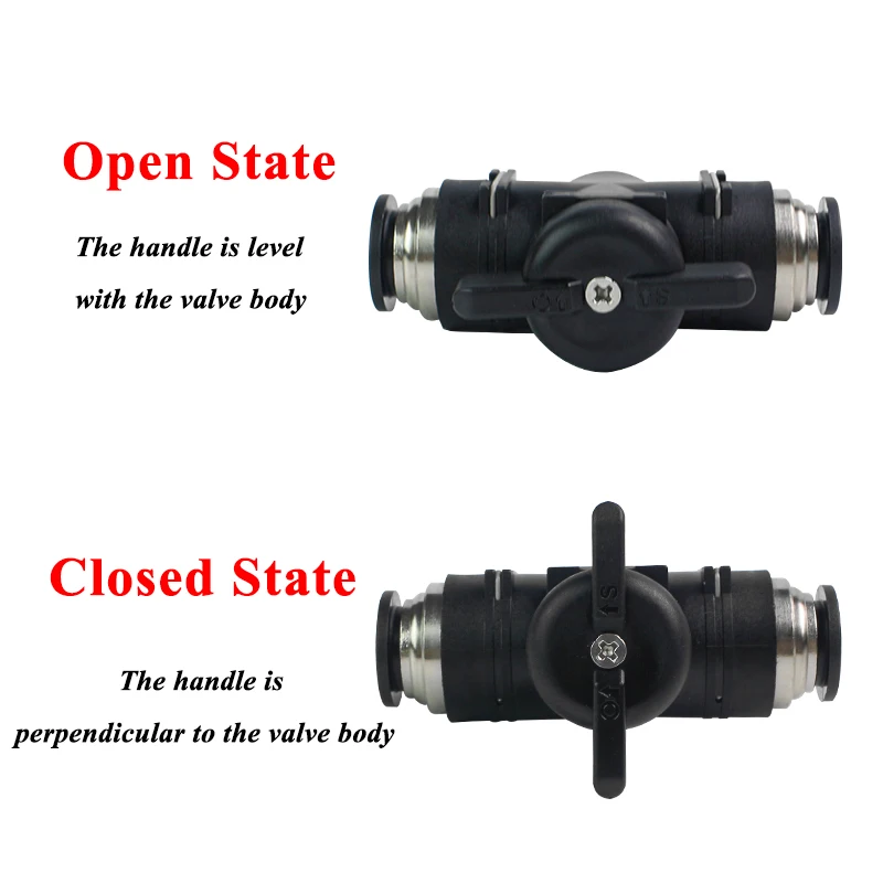 BUC 4 มม.6 มม.8 มม.10 มม.12 มม.สีดํา PUSH In Quick Joint Connector มือวาล์วหมุนสวิทช์ด้วยตนเอง Ball Current จํากัด