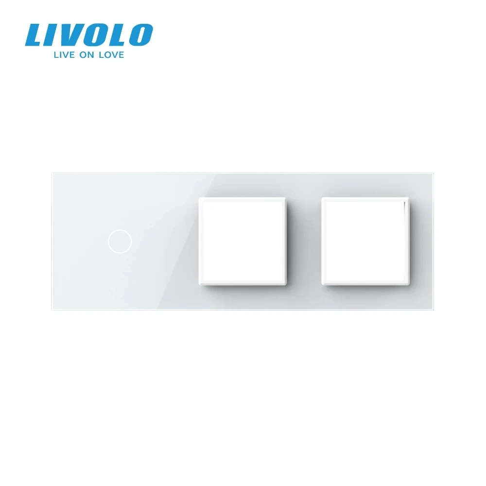 Livolo White Pearl Crystal Glass, 223mm*80mm, EU standard, 1Gang &2 Frame Glass Panel, VL-C1/SR/SR-11