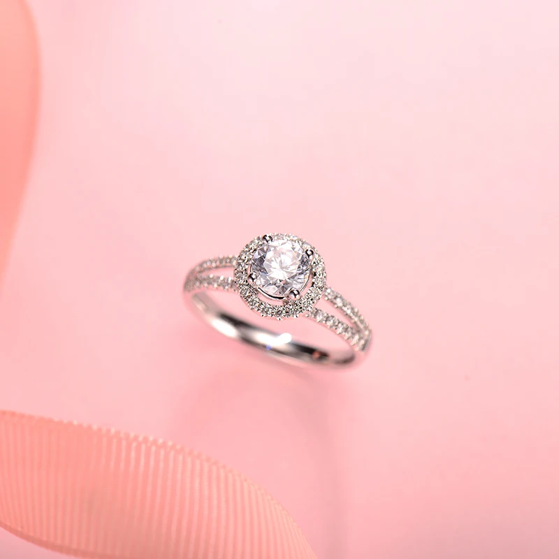 Met Geloofsbrieven 100% Echte Tibetaanse Zilveren Ringen Bruiloft Sieraden Voor Vrouwen Ronde Briljant Geslepen 2 Carat Cz Zirkoon Ring Accessoires