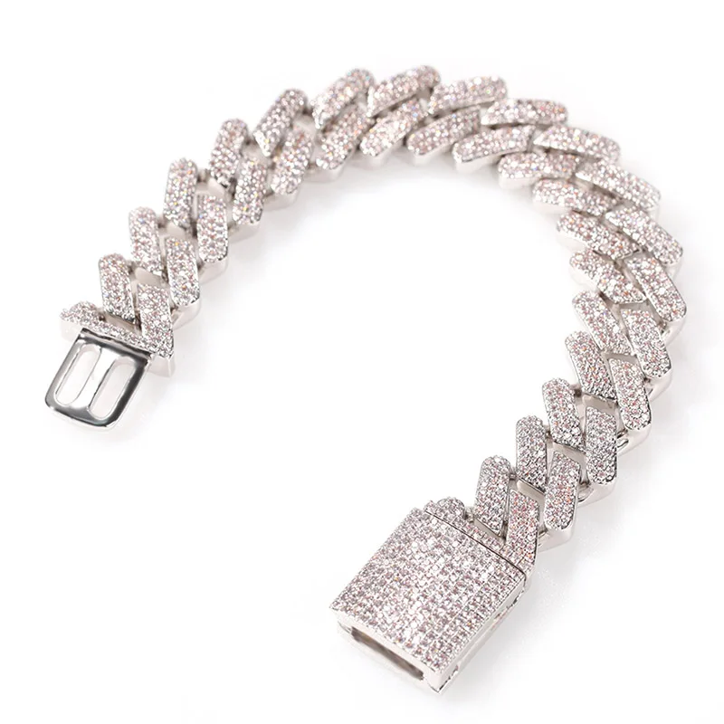 

18mm Square Cuban Miami Chain Bracelet Men Hip Hop AAA Cubic Zirconia Bling Iced Out Cuban Link Chain Bangle Bracelets Jewelry