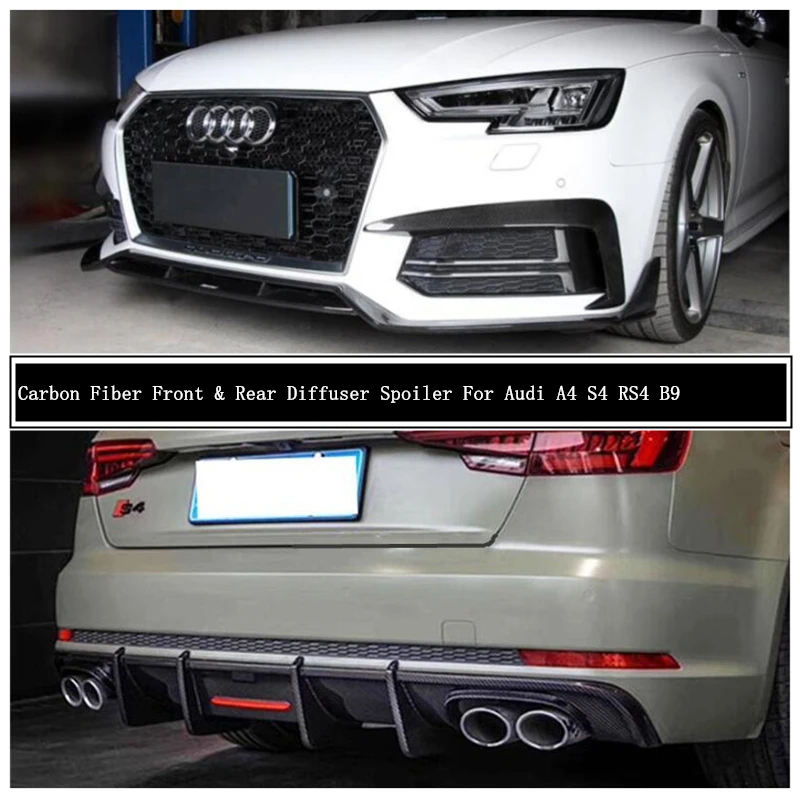 For Audi A4 S4 RS4 B9 2017 2018 2019 Carbon Fiber Front Rear Bumper Diffuser Lip Spoiler Lamp Eyebrow High Quality Accessories