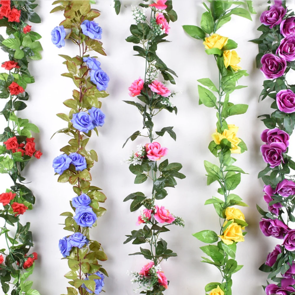 250CM Silk Roses Lvy Vine Green Leaves Garland For Home Wedding Decoration Fake Leaf Diy Hanging Garland Artificial Flowers