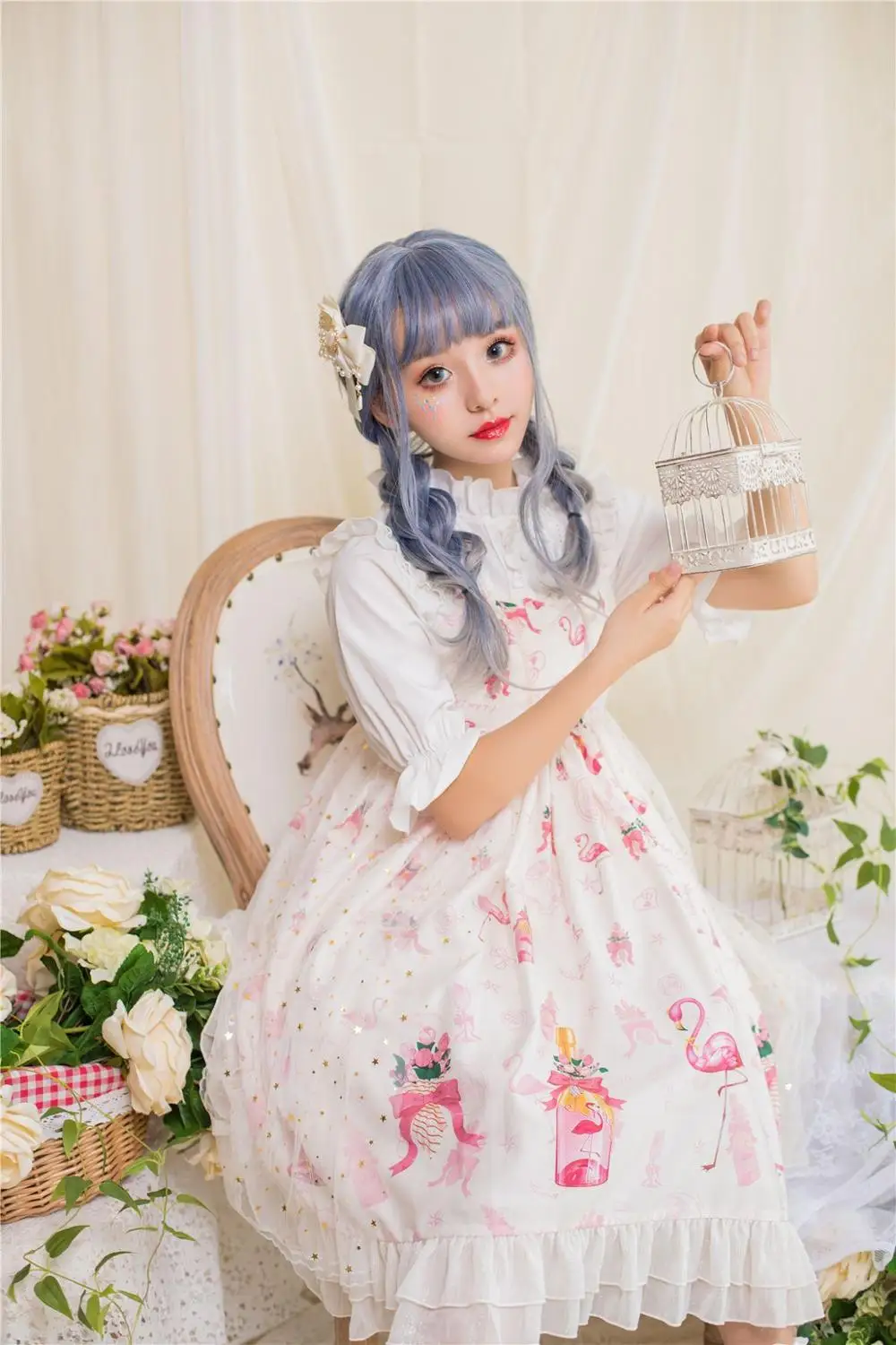 Sweet princess lolita dress vintage lace bowknot high waist cute printing victorian dress kawaii girl gothic lolita jsk loli cos