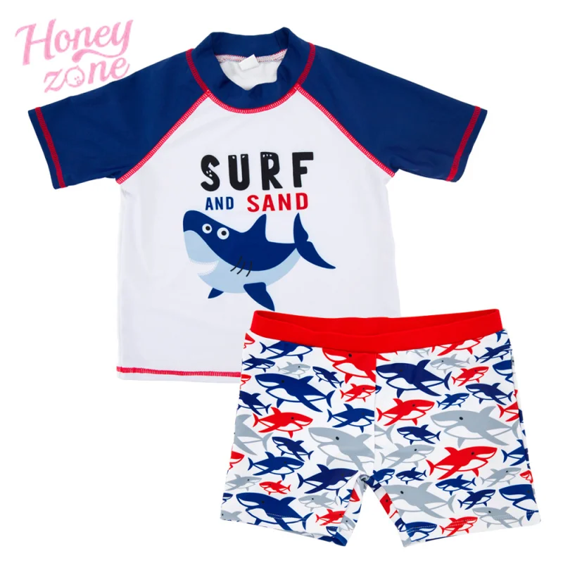 

Honeyzone Children Boy Swimsuit With Shorts Shark Printing Kids Boy Sports Suit Swimwear Sunga Infantil Praia Menino