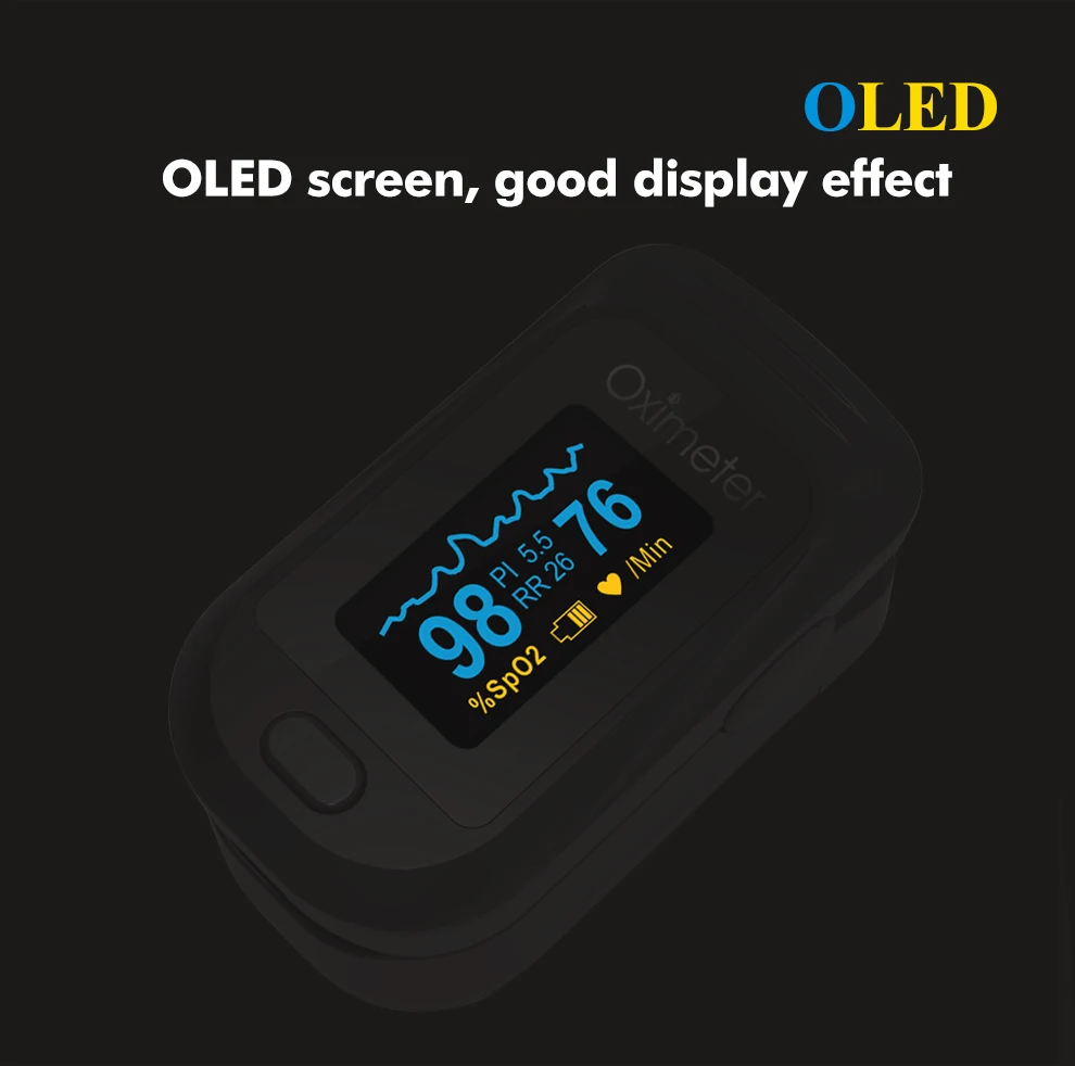 KIUZOU Finger Pulse Oximeter OLED Blood Oxygen Saturation Heart Rate Monitor Oxymeters Medical With Respiratory Digital Oximeter