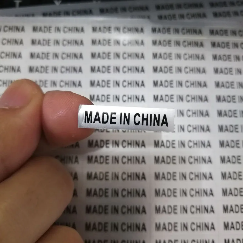 500PCS 25x5mm Silver/White Sticker with Black Print MADE IN CHINA Country of Origin Label