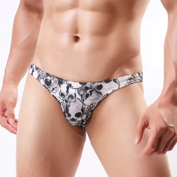 JiajiangSkull print men's underwear fashion triangle stretch milk silk low waist sexy bikini shorts men's personalized underwear