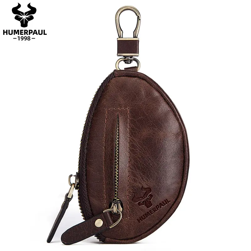 HUMERPAUL Brand Leather Key Case Large-Capacity Fashion Car Home Leisure Zipper Key Top Layer Cowhide Coin Bag