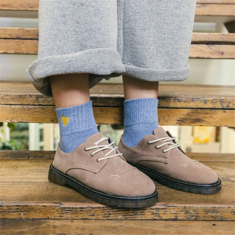 Socks for women autumn winter warm short sock Embroidery heart harajuku female casual socks ladies funny sox mujuer meias
