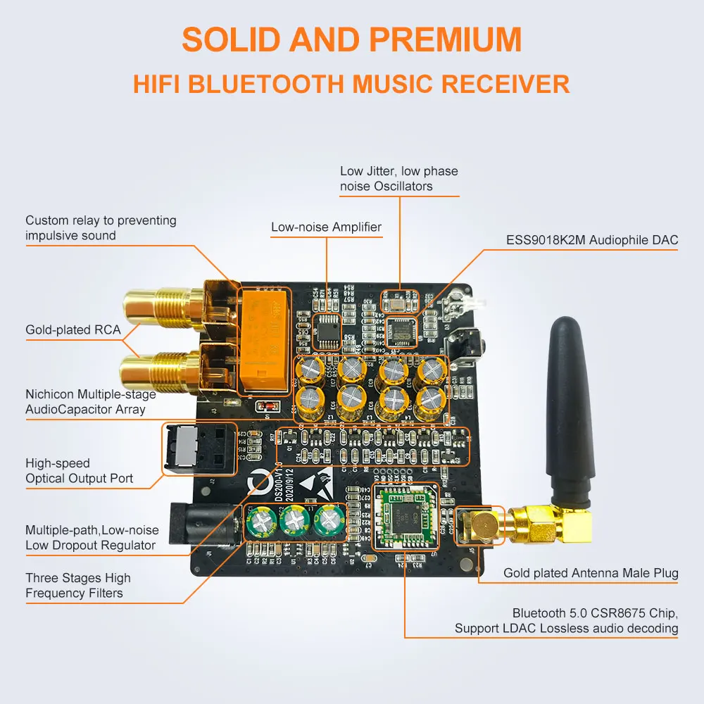 1Mii DS200pro HiFi Bluetooth 5.1 Receiver with LDAC AptX LL/HD Audio Decoder Digital Amplifier Bluetooth Adapter for TV/Speaker