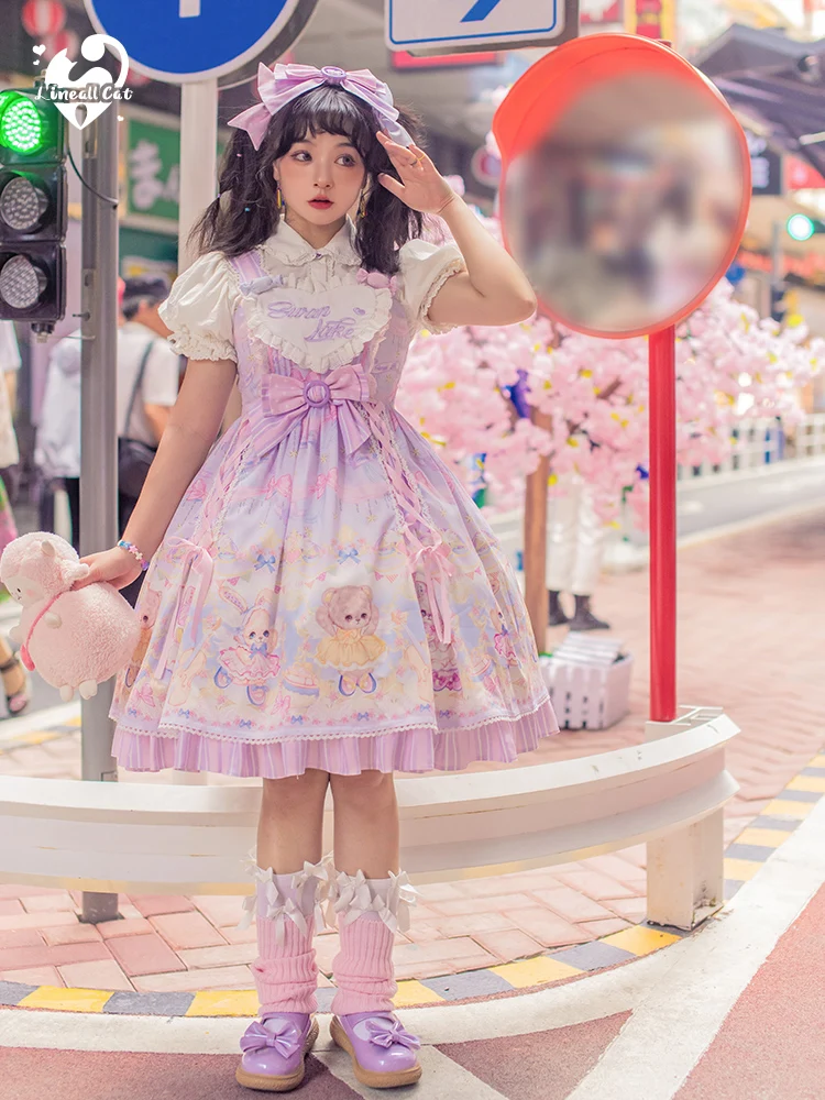 Sweet Lolita ĐẦM Vintage Falbala Nơ Dễ Thương In Cao Cấp Công Chúa Victoria Đầm Kawaii Cô Gái Gothic Lolita Jsk Loli