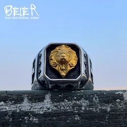 BEIER Cool 316L Stainless Steel Plated-Gold Color Lion Head Fashion Top Quality Rings Punk Amulet Jewelry Dropshipping BR8-389