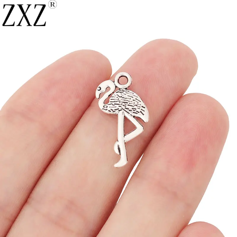 ZXZ 20pcs Tibetan Silver Flamingo Bird Charms Pendants Beads 2 Sided for Necklace Jewelry Making Findings 23x13mm