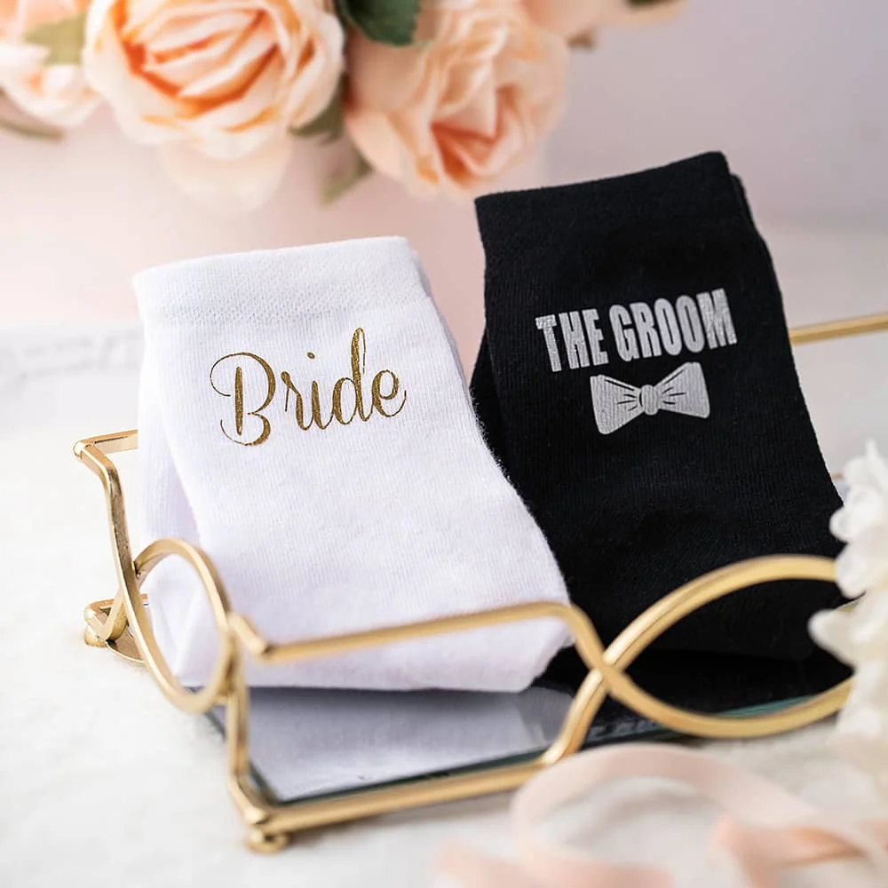 Bride and Groom Socks Custom Couple Gift Mr and Mrs Personalised Printed Name Cotton Socks Gift for Valentines Wedding Favours