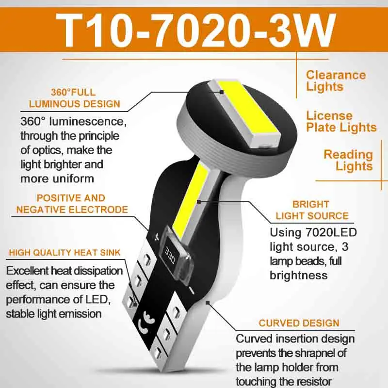 

Jiachi 2/4/6PCS Led T10 Reading Bulb W5W Side Door Lamp 7020 3 Chips 168 194 Car Instrument Width Light Auto Parts DC12V 6000K
