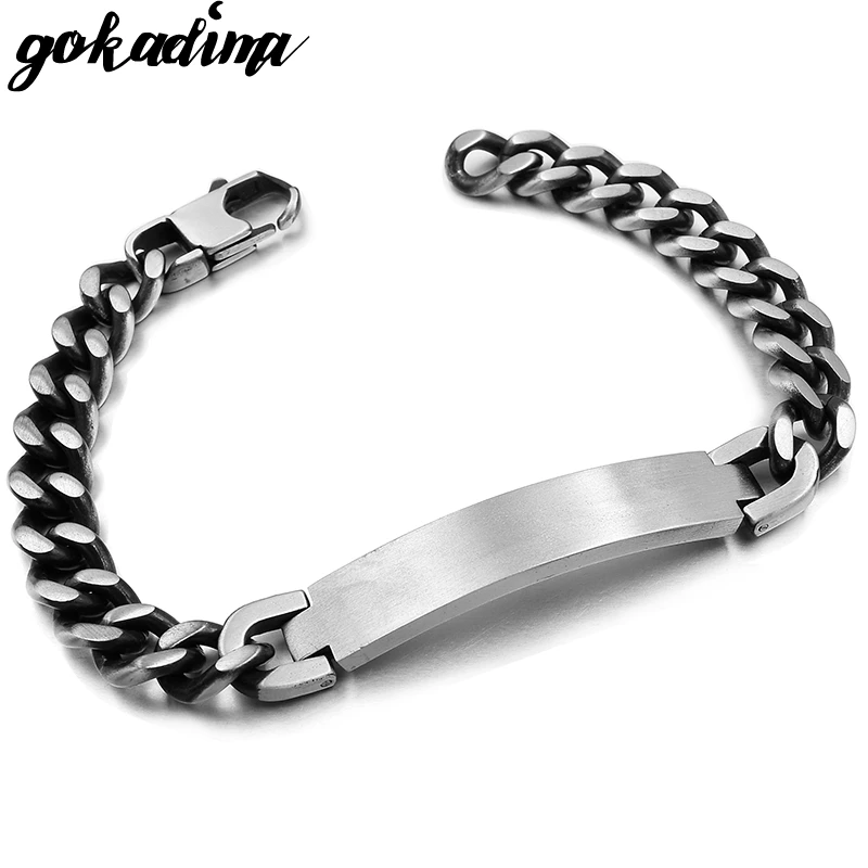 Gokadima Stainless Steel ID Bracelet For Men Jewelry masculina pulseira, Black / Rose Gold color Rock Punk Party Gift