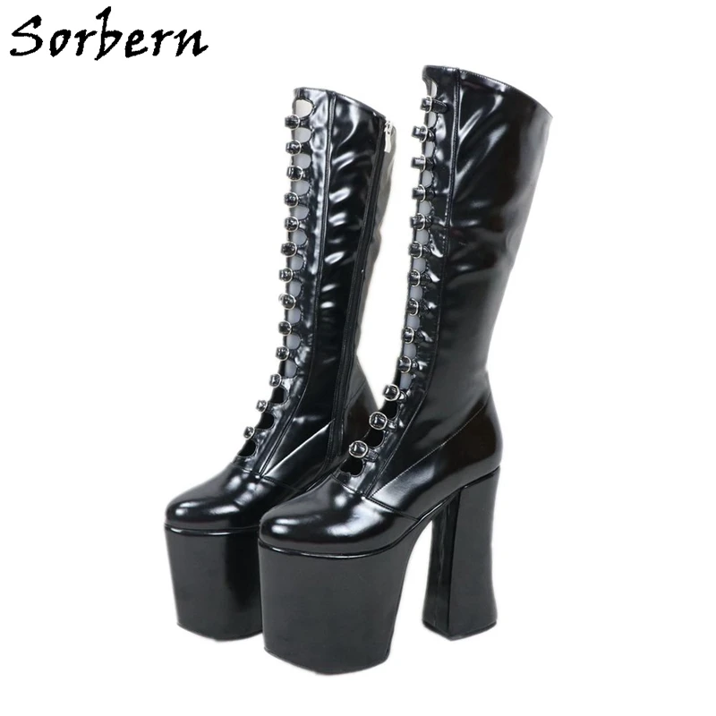 Sorbern Luxury Women Boots Chunky High Heel Round Toe Buckle Strap Front Platform Block Heel Round Toe Custom Multi Colors