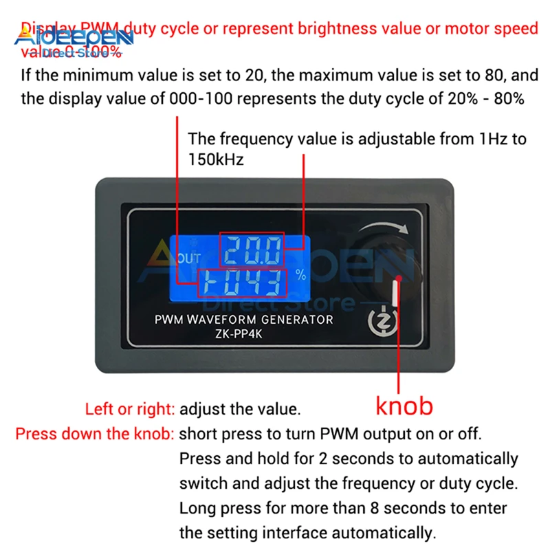 PP4K DC 3.3-30V ดิจิตอลจอแสดงผล RPM ปรับ PWM PULSE Generator แสง LED มอเตอร์ควบคุมความเร็วเริ่มต้นช้าและหยุดช้า