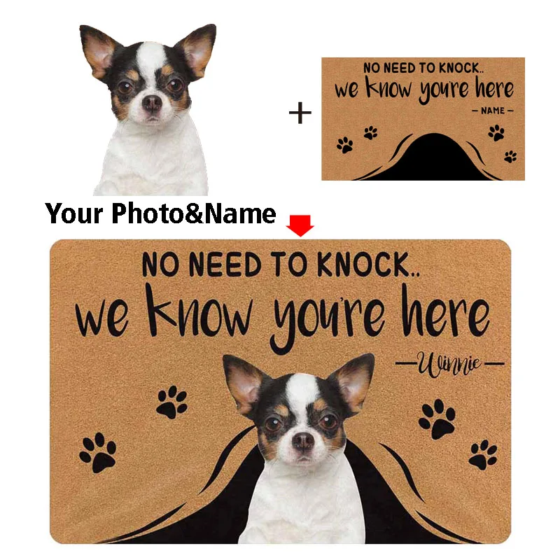 Funny Novelty No Need to Knock We Know You're Here Personalised Dogs Door Mat Custom Photo Text Dog Puppy Cat Doormat Rug Carpet