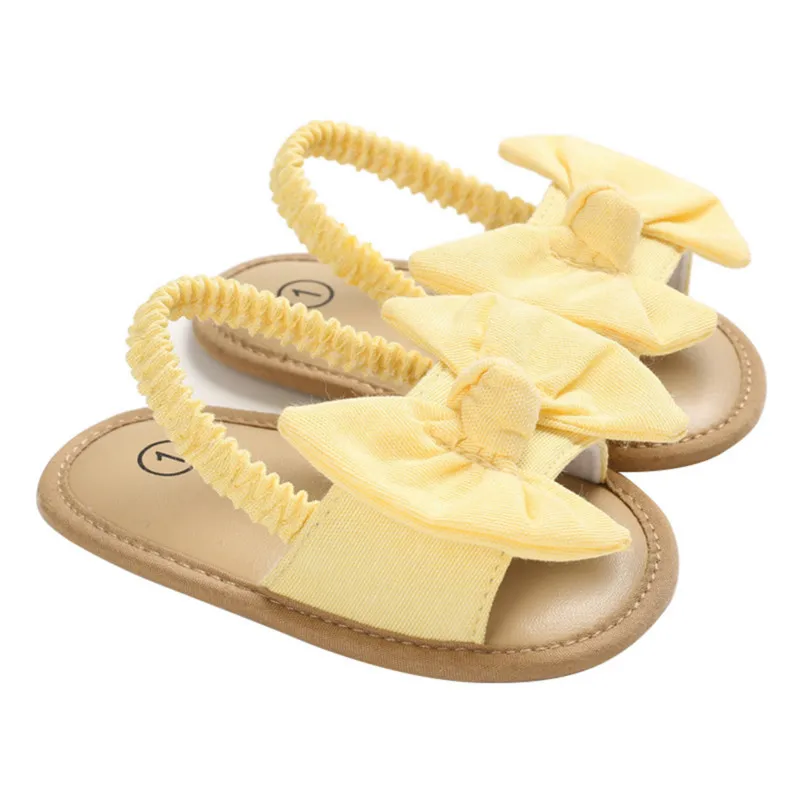 Sandalias de verano para niñas recién nacidas, zapatos informales de suela suave con lazo, zapatos de princesa para niños pequeños de 0 a 18M