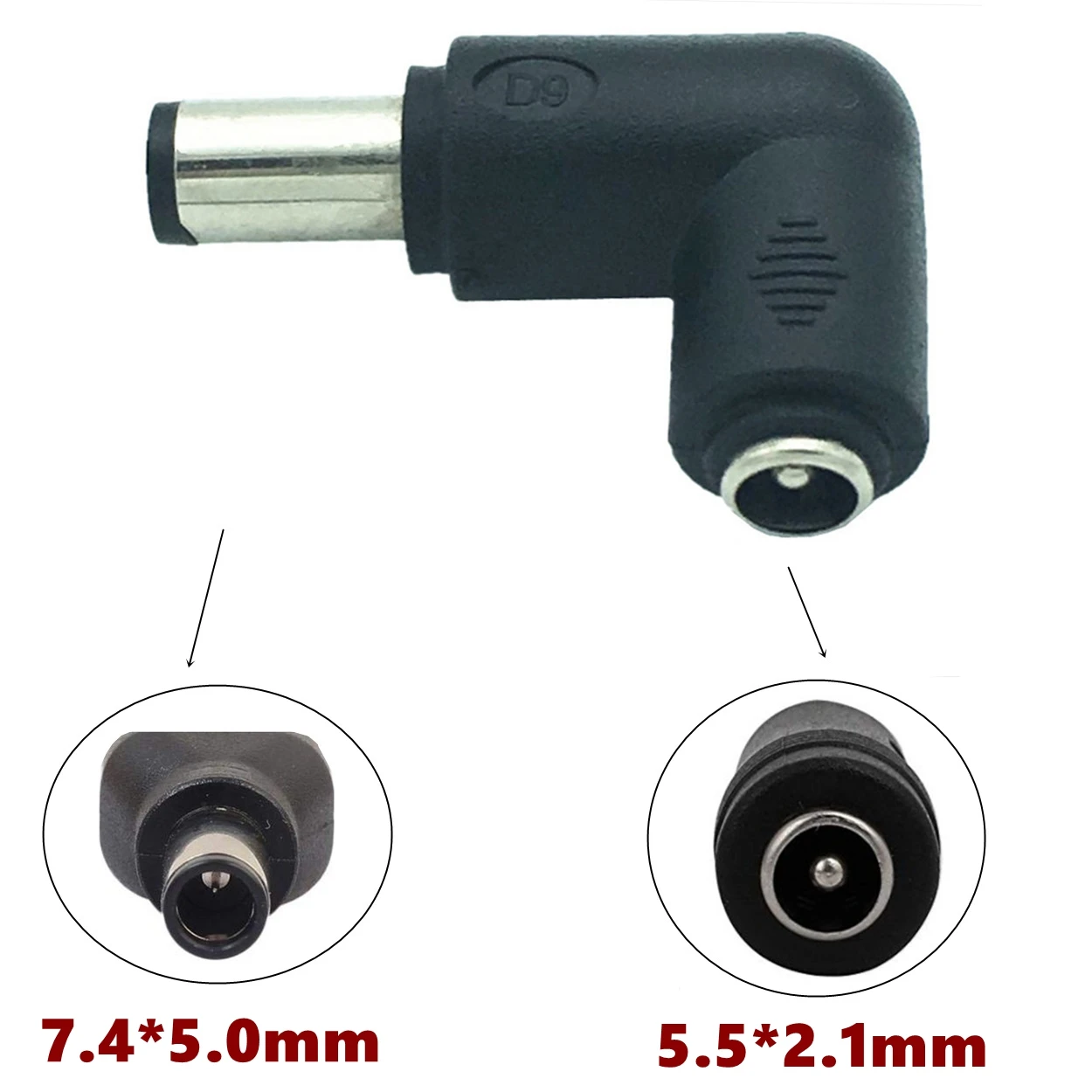 1pcs 90 Degree 7.4*5.0 mm Male Jack To 5.5*2.1mm Female Plug Right Angle Dc Power Connector Adapter Laptop