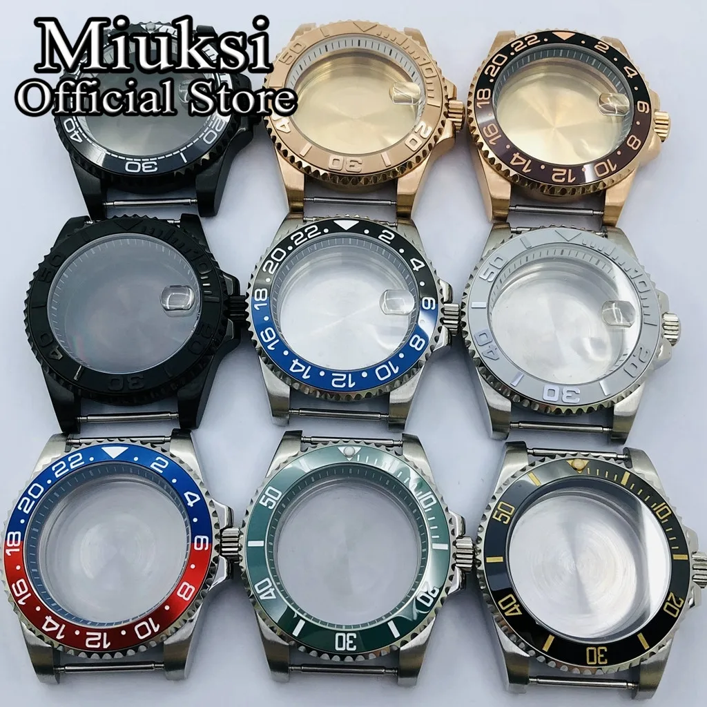 Miuksi 40mm silver rose gold black new watch case ceramic bezel sapphire glass chapter ring fit NH35 NH36 ETA2824 movement