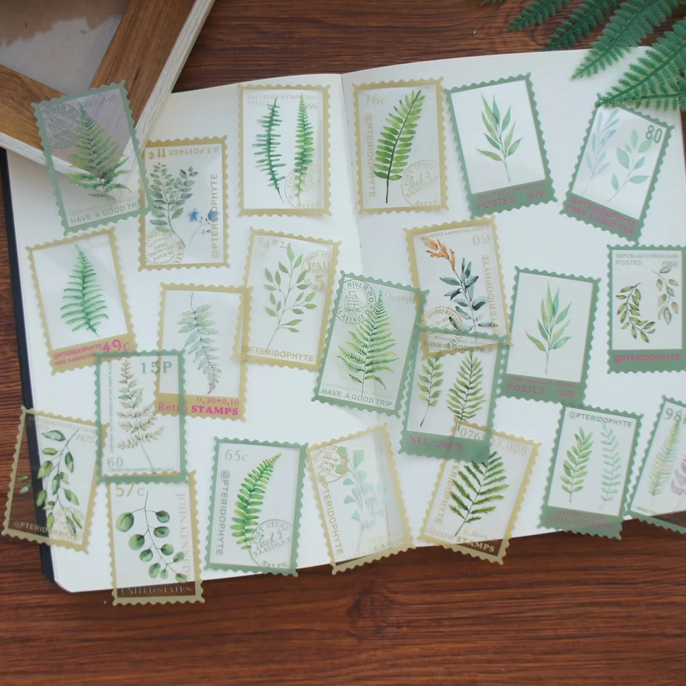 38pcs Stamp Design Tropical Fern Leaves Style Transparent Sticker Scrapbooking DIY Gift Packing Label Gift Decoration Tag