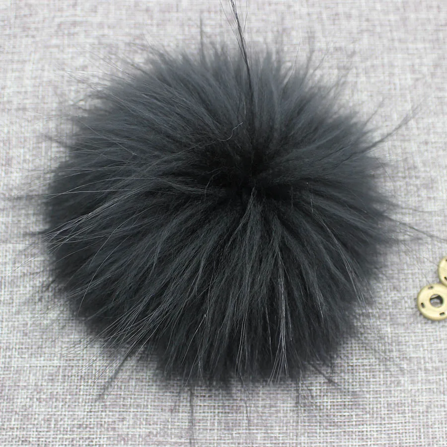 Big Colorful Fluffy Real Fur Fox Raccoon Pompoms With Button DIY Poms Balls Natural Fur Pompon For Hats Caps Shoes With Ribbon