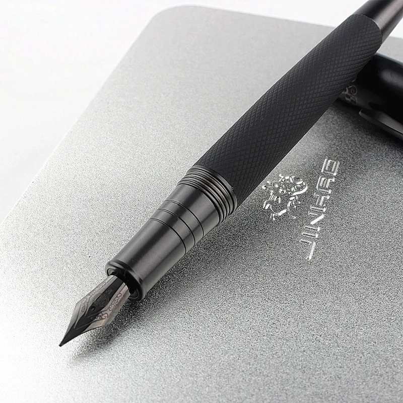 Hongdian 6013 Elegant black Metal Fountain Pen Titanium Black F/EF Nib Luxury Business Ink Pen Office School Supplies