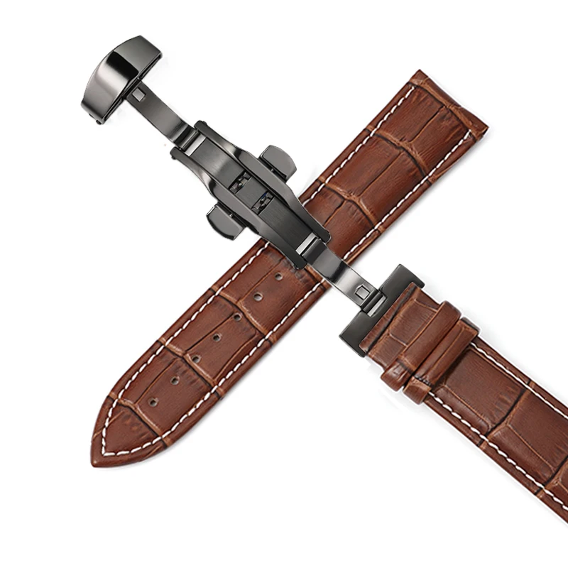 Leather strap double-press automatic butterfly buckle 12-24mm watchbands 20 watch strap 22mm watch band