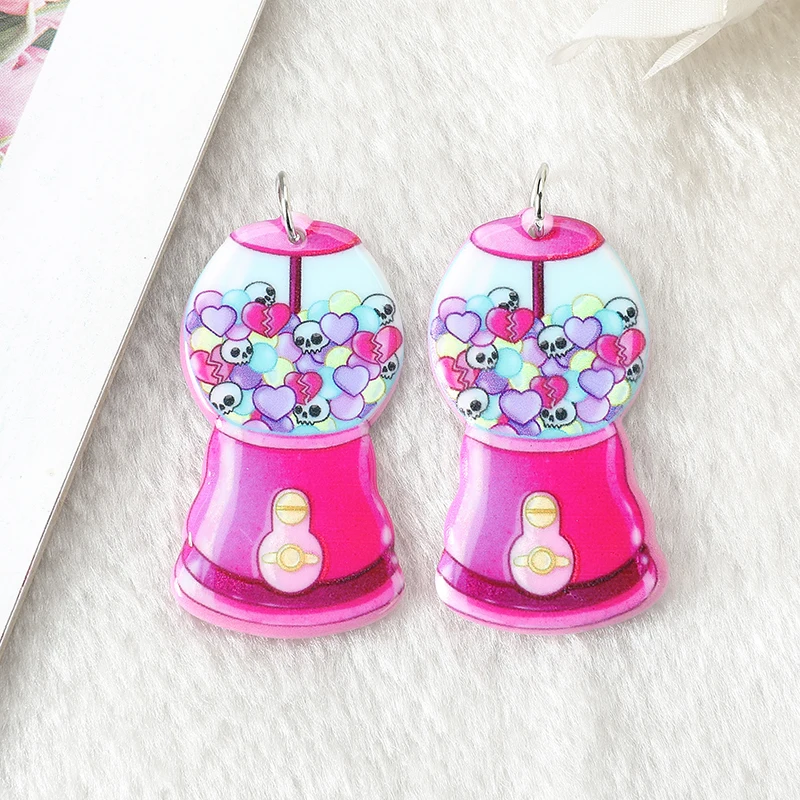 8Pcs Creepy Valentine Charms Acrylic Pastel Goth Coffin Gumball Machine Pendant Jewlery Findings For Earring Necklace Diy