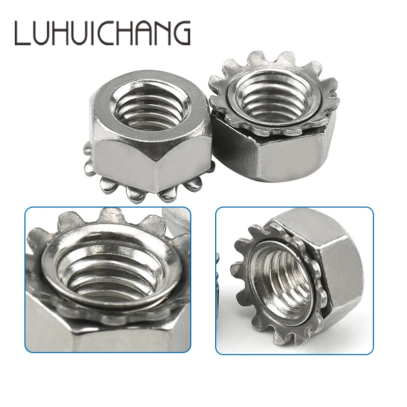 LUHUICHANG [M3 M4 M5 M6 M8] K-type K-Lock Nut Nickel Plated Keps Nuts Toothed Hex Nut