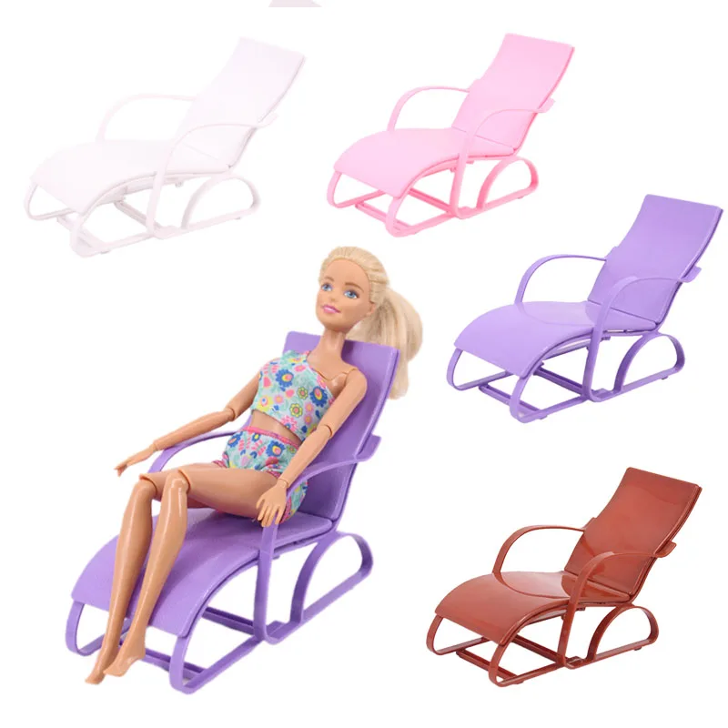 Doll Barbies Dollhouse Furniture Beach Lounge Chair For Barbies Doll Dream House Garden Beach Chair Doll Accessories​ Girl`s Toy