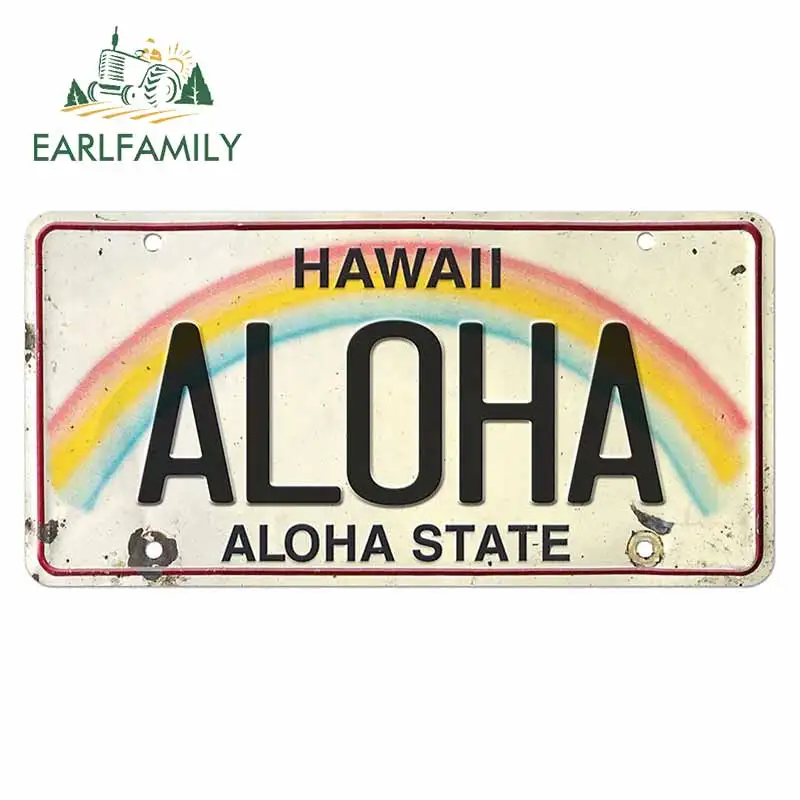 EARLFAMILY 13cm x 6.7cm for Vintage Hawaii License Aloha Trunk Car Sticker  Personality Windshield Decal Refrigerator Graphics