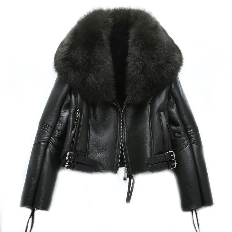 

Korean sheep shearing fur Parka Femme women's short lamb fur coat 2023 fox fur collar Short Slim Jacket