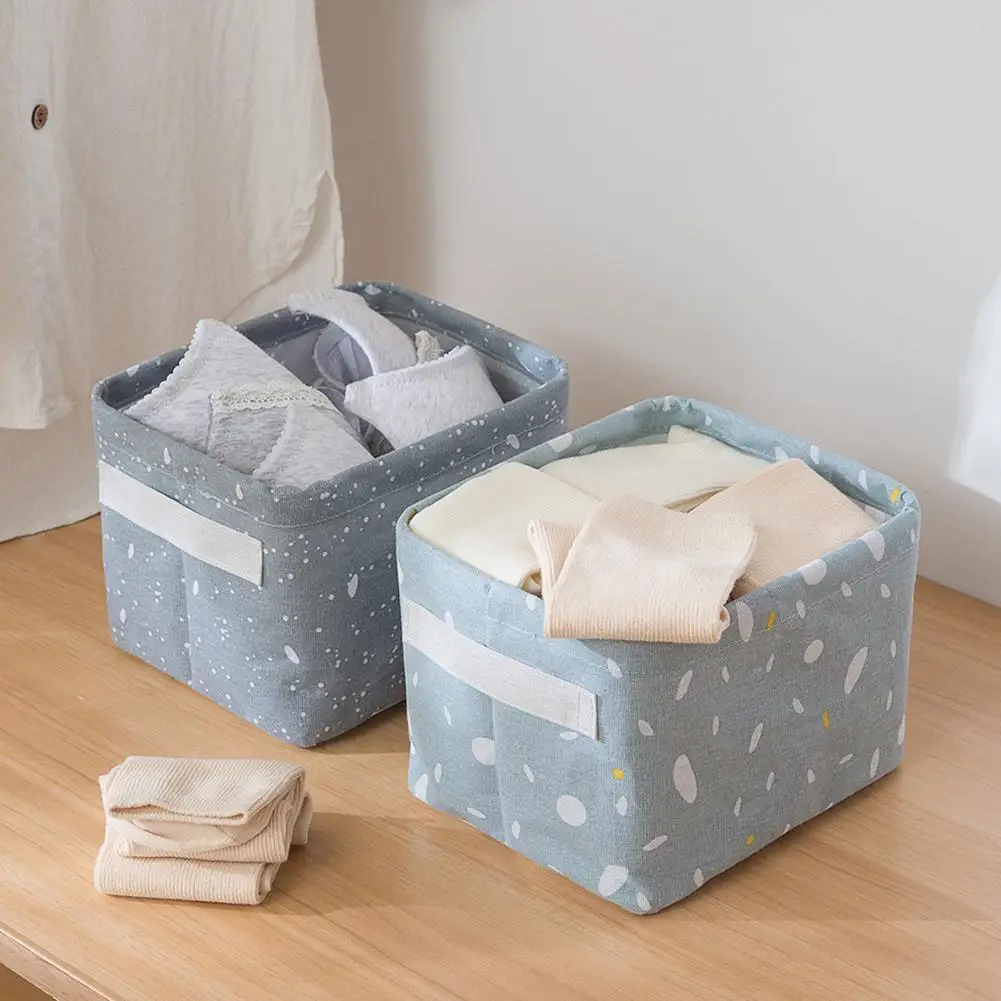 Folding Cotton Linen Storage Basket Desktop Sundries Cosmetics Box Organizer