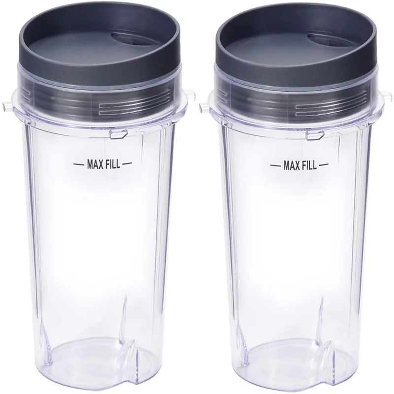 2 pack 16Oz Cups with Flat Lids Compatible For Nutri Ninja Blender  Single Serve  Replacement Parts