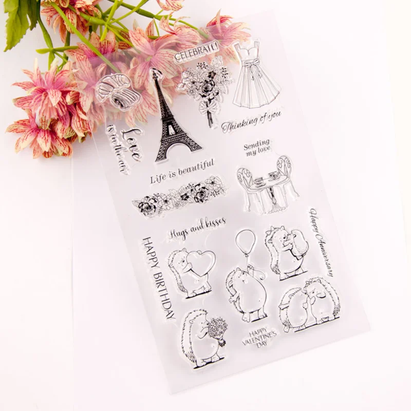 1pc Torre Riccio Trasparente Timbro In Silicone Trasparente Sigillo Scrapbook FAI DA TE Timbratura In Gomma Colorazione Goffratura Diario Decor Riutilizzabile