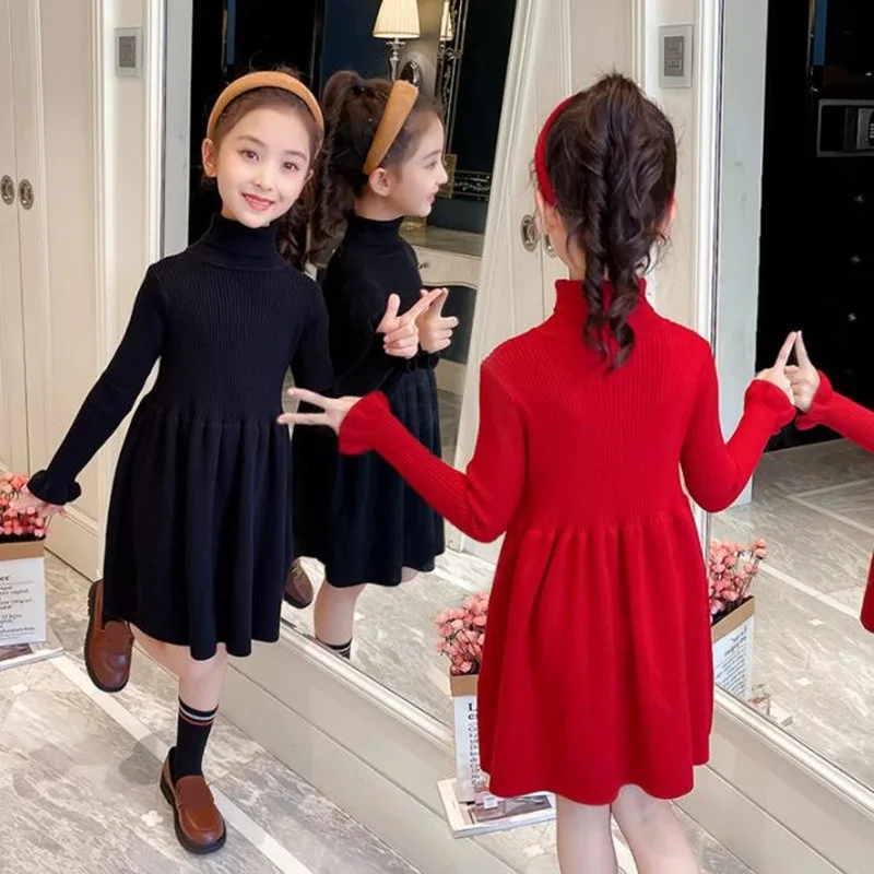 kid ribbed turtleneck dress Firerie Kids Firerie Kids Tween Girls Red Ribbed Turtleneck Dress,Elegant Autumn Burgundy Long Sleeve Snug Fit Hip Ruched Short Dress,Casual Retro Party Layering Winter Outfit