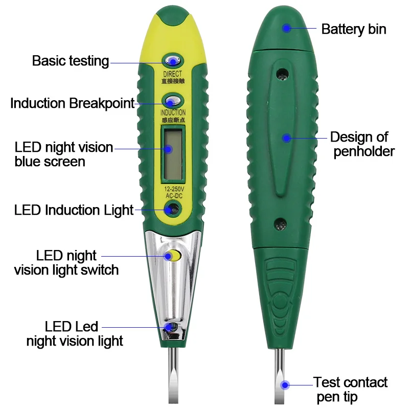 Digital Test Pen AC DC 12-250V Tester Electrical Screwdriver LCD Display Non-contact Induction Voltage Detector Test Pencil