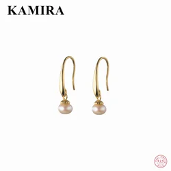 KAMIRA 925 Sterling Silver Korean Elegant Natural Baroque Pearl Pendant Stud Earrings for Women Party French Popular Jewelry New