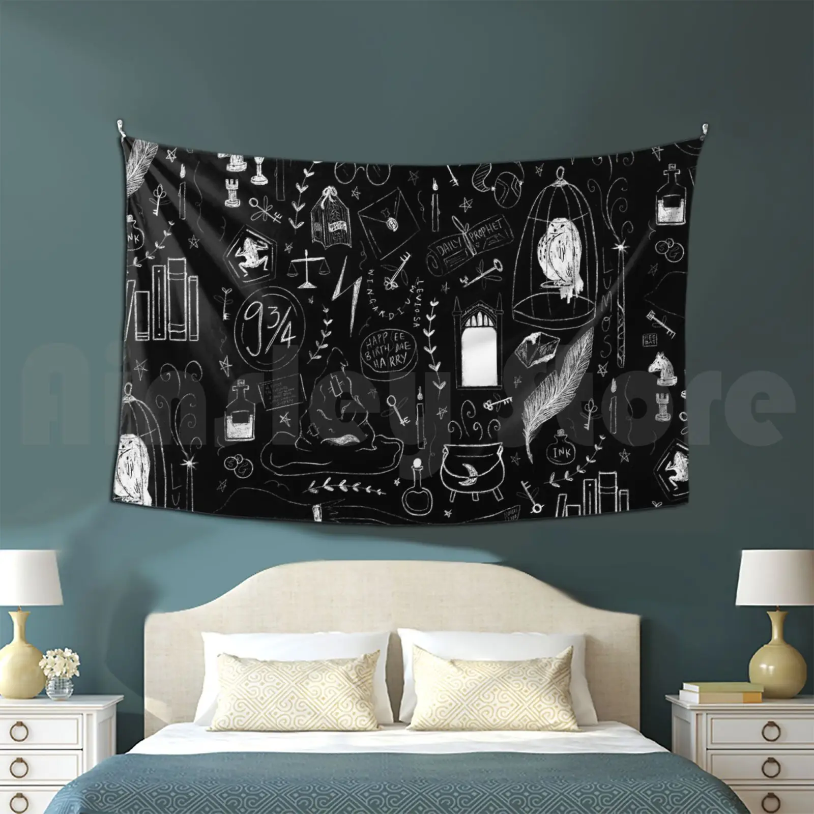 Tapiz de Harry Potter Things, sombrero de hechicera, magia, bruja, mago