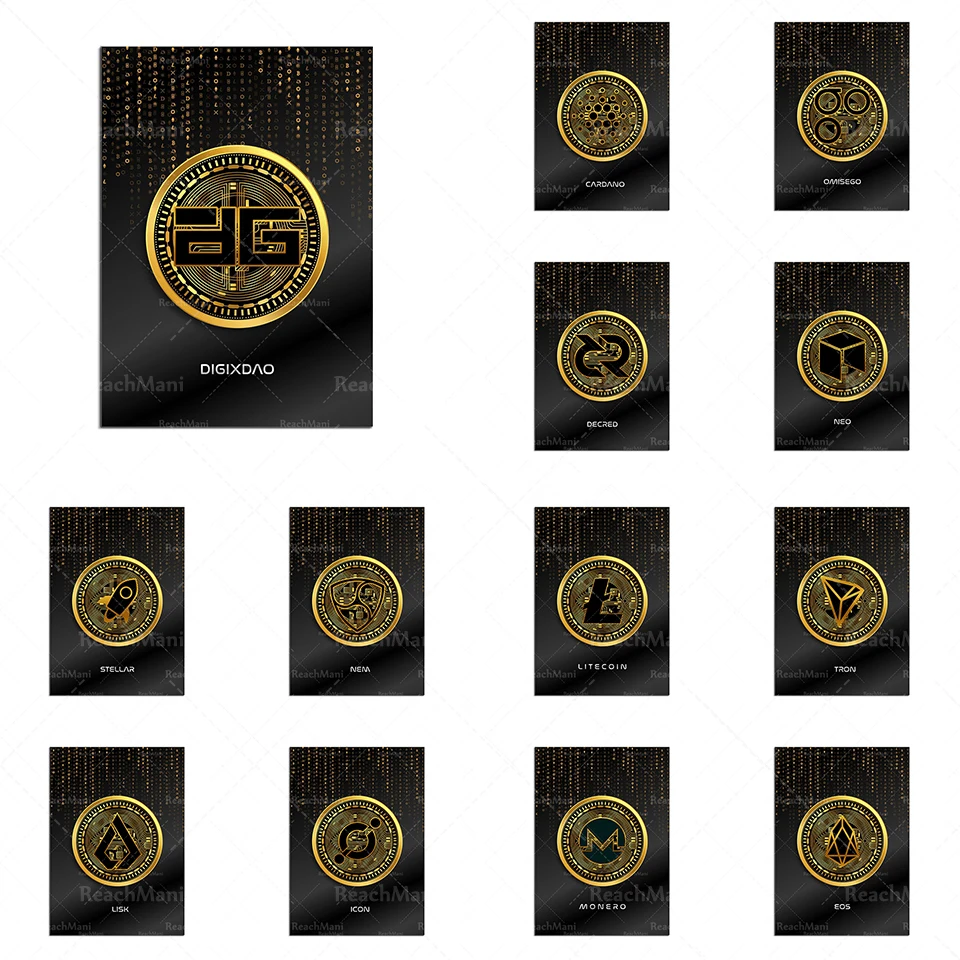 Affiche en toile cryptée. Affiche imprimée sur toile décorative XRP, Cardano, Bitcoin, Solana, Decentraland, Ethereum